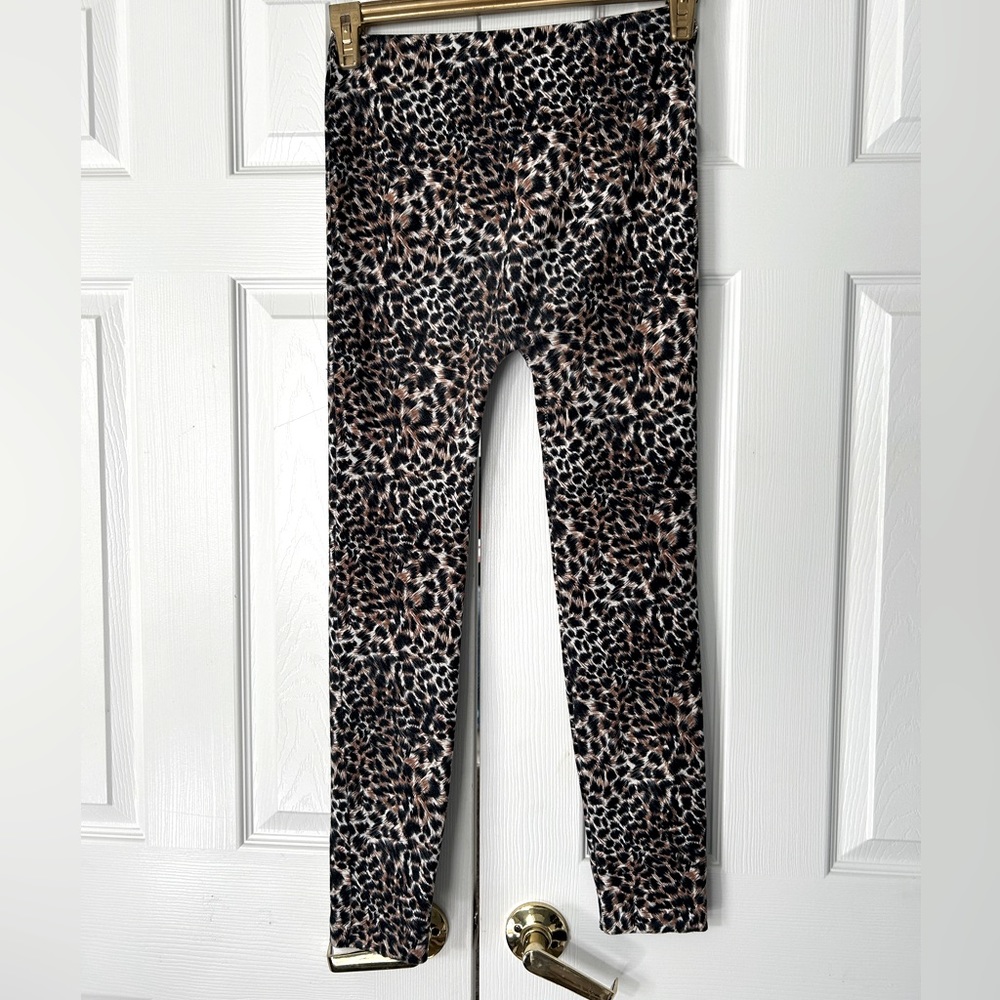 Poof Animal Print Leggings Vintage Wash Colors Black Tan Stretch 2” Waistband